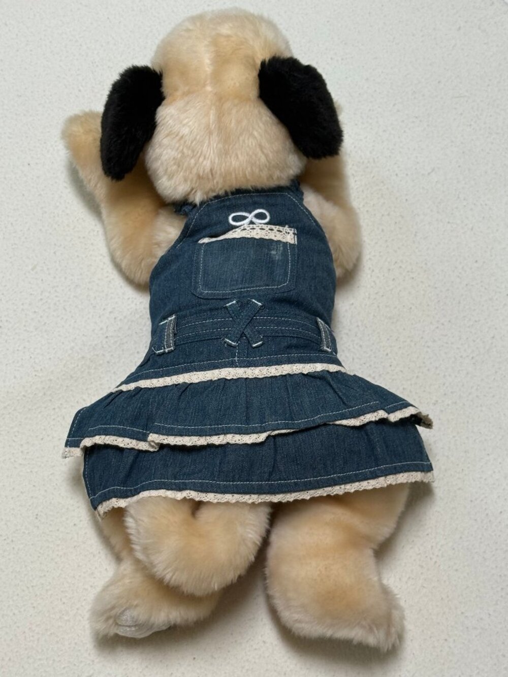 Cute Denim 2 Tier Ruffle w/ Lace Skirt Dog Dress w/ Pocket - Small / Medium